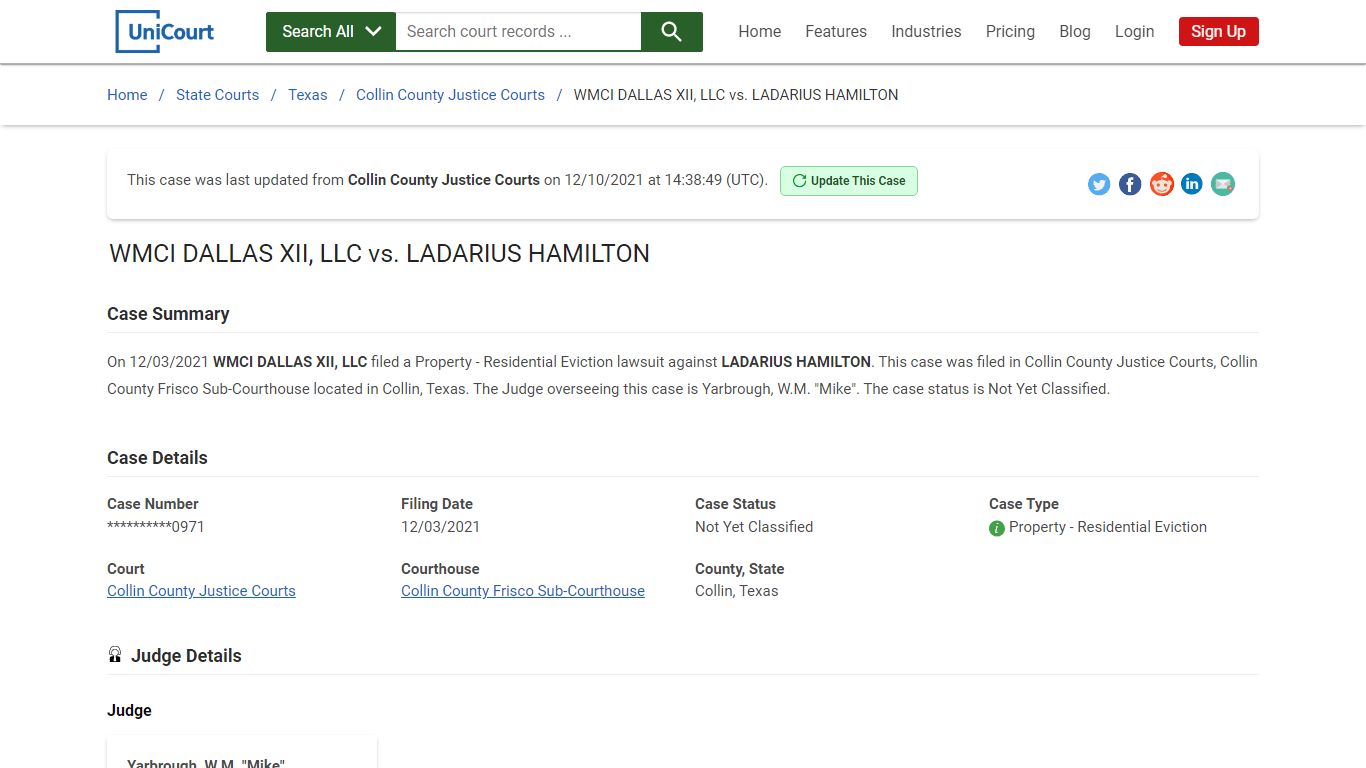 WMCI DALLAS XII, LLC vs LADARIUS HAMILTON | Court Records ...